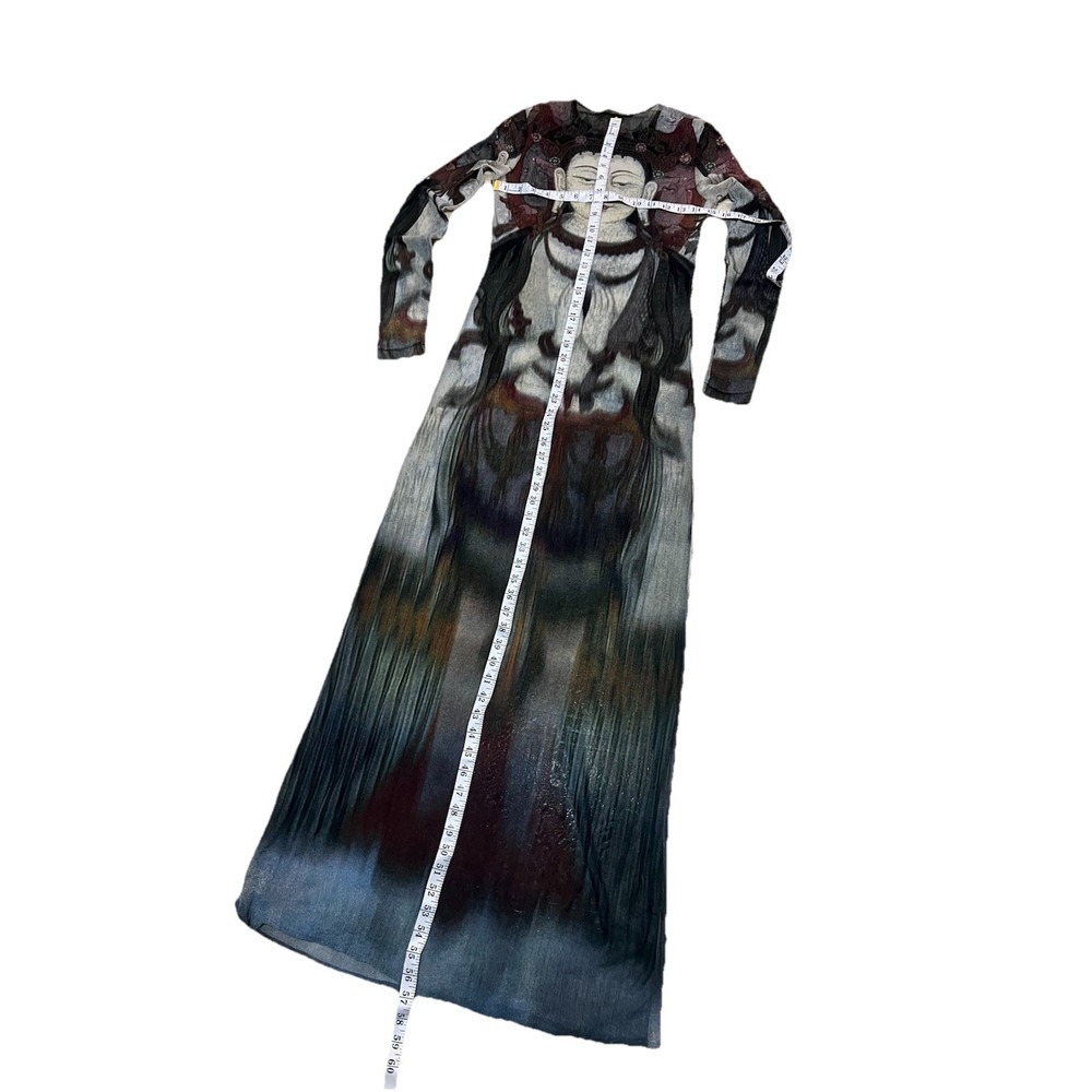 RARE 1997 VIVIENNE TAM CACHÉ SHEER MESH MAXI QUAN YIN PRINT BUDDHA L/S DRESS - Picture 5 of 10